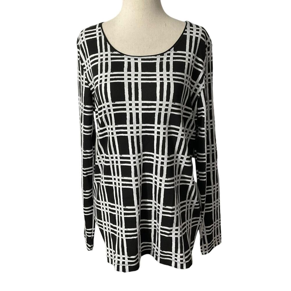 Karen Scott Black & White Plaid Shirt Women Top Size Medium NWT | 1-28